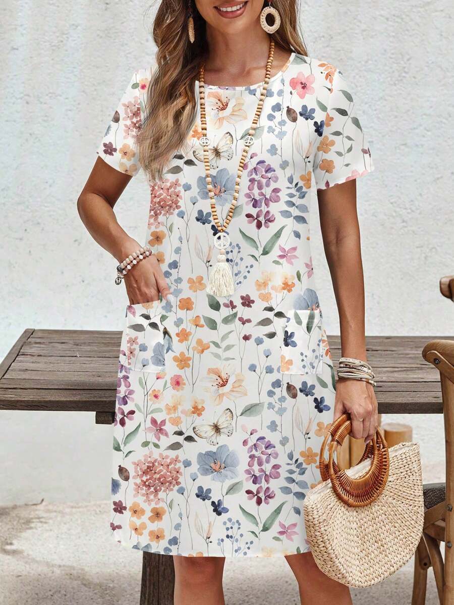 EMERY ROSE Casual Minimalist Women's Plaid Short Dress, Suitable For Summer Vacation Dress Boho Suitable For Going Out Chic Dress