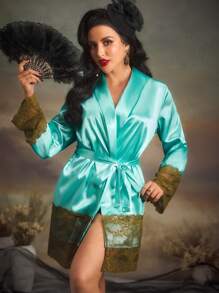 PinupPomp Französischer eleganter Spitzenkragen Damenschlafanzug, Herbst