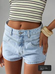 MISSGUIDED High Waisted Denim Mini Shorts Summer Festival Button Fly Raw Hem Casual Beach Classic Retro Y2K Vintage Distressed Jean Shorts - Light Wash - View 1