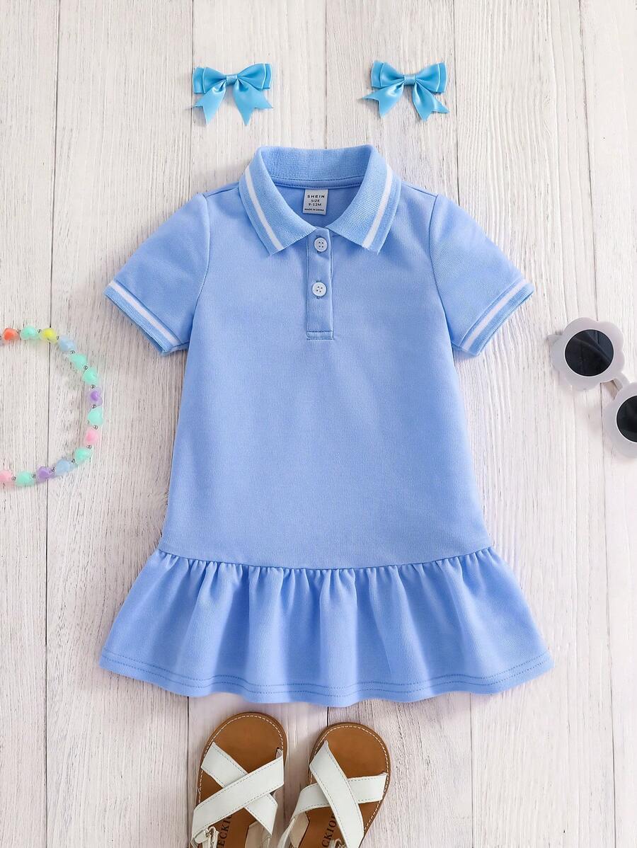 SHEIN Đầm xòe dệt kim màu sắc thoải mái cho bé gái - trắng - Xem 1