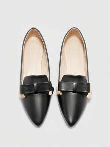 CUCCOO BIZCHIC Women's Pointed Toe Flat Black Bow Metal Buckle Comfortable Elegant Office Work Shoes