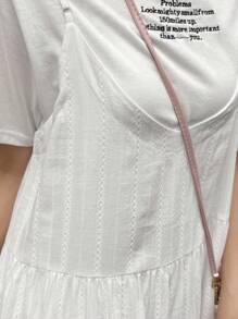 FRIFUL 女士白色褶边吊带背心分层长裙、度假连衣裙、休闲女装 - 白色 - 查看 6