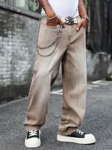 Manfinity EMRG Plus Size Men's Pockets Loose Fit Wide Leg Casual Versatile Jeans