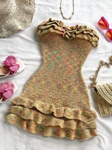 Soleia 女士时尚多层荷叶边下摆迷你针织筒形连衣裙 - 彩色 - 查看 6