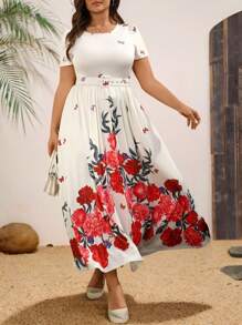 EMERY ROSE Vestido de verano elegante con estampado floral para mujer de talla grande - Blanco - Ver 4