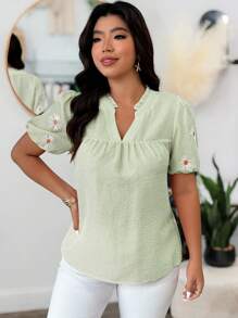 SHEIN Clasi Plus Size Striped Daisy Print Frill Trim Patchwork Blouse - Multicolor - View 3