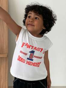 DAZY 男童圆领针织图案印花背心，夏季 - 白色 - 查看 4