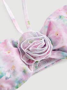 SHEIN MOD Women's Tie Dye Floral Swimsuit Set For Beach Holiday