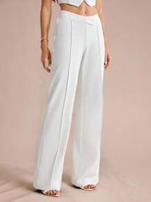 SHEIN Tall Pantalones casuales de cintura alta y pierna ancha unicolor