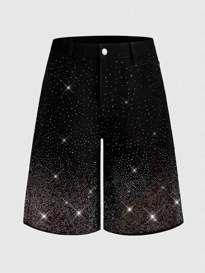 Men's Street Life Ombre Rhinestone Embellished Denim Shorts