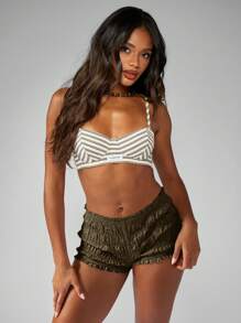 MISSGUIDED Shirred Ruffle Hotpants High Waisted Elastic Beach Lounge Shorts Festival Summer Holiday Party Casual Boho Shorts