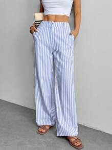 SHEIN PETITE Pantaloni dritti a gamba dritta con motivo a strisce H, di moda per l'estate, adatti alle donne