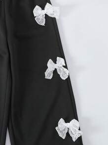 Young Girls Casual Lace Bow Knot Wide-Leg Pants, Sportswear Pants With Bows Bow Pants Lace Bow Pants Kawaii Pants Cute Pants - Black - View 3