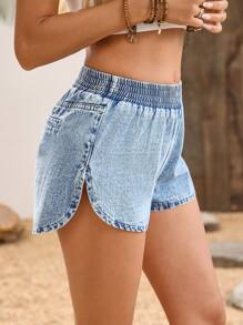 Breezaya 女士松紧腰宽松休闲百搭牛仔短裤