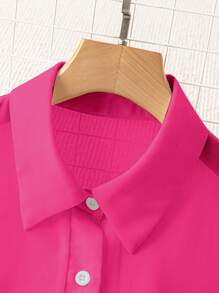 Franclia Turndown Collar Basic Transparent Plain Simple Blouse Fall Cloth For Women - Hot Pink - View 5