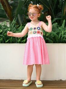 Abito colorato a maglia con motivi a fantasia e spalline a uncinetto per ragazza in vacanza - Rosa - Visualizzare 3