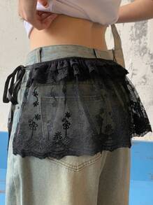 FRIFUL Women's Lace Ruffle Mini Skirt, Layered Cake Style Skirt For Spring & Summer,Back To School Clothes - Black - View 4