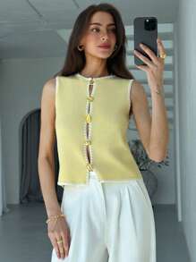 Aloruh كاردجان بسيط ثقيف مستدير بلا أكمام للنساء