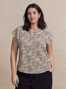 Chikora 大码优雅时尚女士印花衬衫，适合工作或教师穿着，夏季 - 彩色 - 查看 5