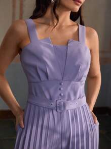 ZEYLAH Women's Sleeveless Solid Color Elegant Gathered Waist Ruched Jumpsuit - Purple - View 2