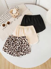 SHEIN 3pcs Baby Girls' Beige,Summer,Cute,Beach Sporty Shorts Set With Bowknot & Leopard Print,Comfortable Casual Activewear For Daily Wear,Spring & Autumn - Multicolor - View 3