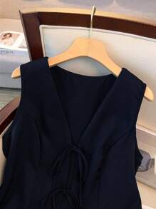 Regalyn 2pcs Set: Plus Size Women Summer Solid Color Tie Front Sleeveless Crop Top And Skort
