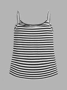 SHEIN EZwear Camiseta de tirantes minimalista y casual de talla grande, para club, aeropuerto, maestras, vacaciones, playa - Paquete de 3 tops con diseño de rayas, camisetas básicas - Blanco y Negro - Ver 8