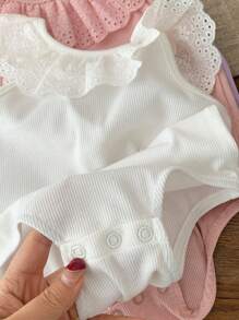 SHEIN LMoss Kids 3pcs/Set Newborn Baby Girl Summer Cute Knitted Ruffle Bodysuit - Multicolor - View 6