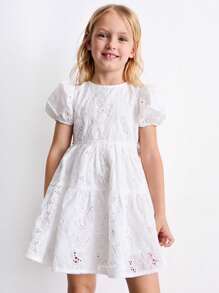 THE HAPPY LOOK Vestido de manga abullonada con bordado dulce para niñas, para verano