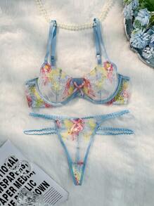 SHEIN Set de 2 sujetadores sin aros con bordado vintage romántico y lazo