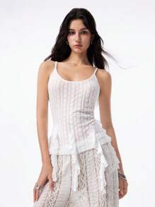LYSMO 2025 Women's High-End Fashion White Lace Textured Scalloped Edge Hollow Camisole,Elegant Summer Vacation Bohemian Style Casual Everyday Wear Top - White - View 3