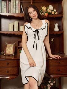 Côtesoire 女式撞色无袖家居休闲连衣裙 - 白色 - 查看 3