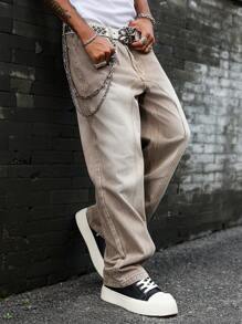 Manfinity EMRG Plus Size Men's Pockets Loose Fit Wide Leg Casual Versatile Jeans