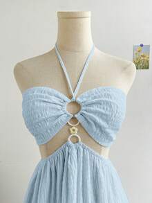 Soleia 休闲度假时尚百搭性感吊带系带女式迷你连衣裙 - 淺藍色 - 查看 7