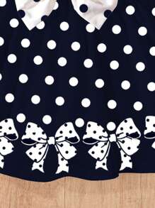 SHEIN Söt prickig klänning med rosett och långärmad tryck för babyflicka, lämplig för höst/vinter, rosett, prinsesschic, familjeutflykter, enkel komfort, uppskattad liten glädje, elegant outfit, babyns nödvändigheter, avkopplande semester, koreansk stil - Multifärgad - Visa 6