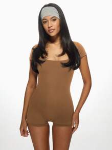 MISSGUIDED 弹力舞蹈紧身衣盖袖芭蕾连体衣瑜伽连体衣运动服短腿舞蹈服练习连体衣 - 棕色 - 查看 5