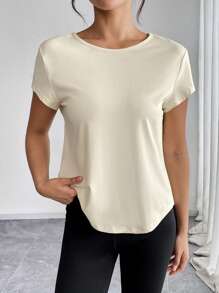 Chiquease Women Summer Loose Minimalist Sports Style Solid Colored Chiffon T-Shirt With Back Slits