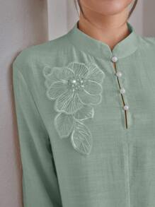 Graceveil 2pcs/Set Women Elegant Stand Collar Ruffle Cuff Long Sleeve Set Modest Fall Cloth For Women