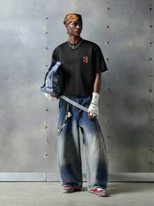 NEON BLANC 男士街头时尚针织圆领短袖T恤，适合夏季 - 黑色 - 查看 2