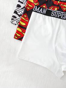 SUPERMAN X SHEIN 3pcs Men's Black & White Comfortable Logo Print Contrast Tape Waist Boxer Trunk,Basic Casual Boxer Brief - Black and White - View 4