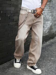 Manfinity EMRG Plus Size Men's Pockets Loose Fit Wide Leg Casual Versatile Jeans