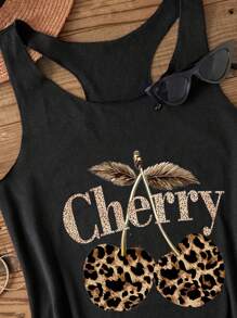 Attitoon 女士休闲复古豹纹樱桃背心，适合夏季、音乐节、摇滚风格、复古、休闲度假、性感、可爱、Y2K、椰子女孩、波西米亚风、海滩、春假、早午餐、波西米亚风、嬉皮风格豹纹樱桃背心，返校 - 黑色 - 查看 8