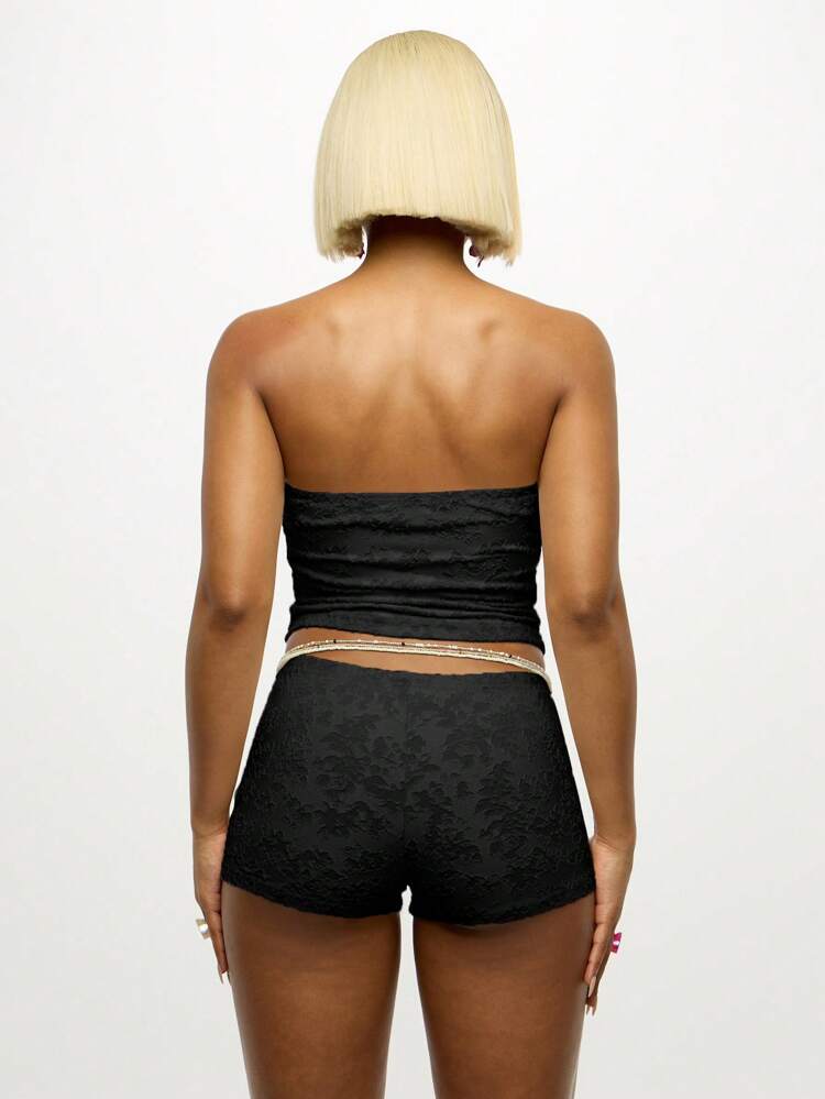 SUMWON WOMEN Women High Waisted Floral Lace Booty Shorts