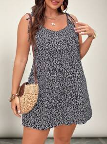 SHEIN VCAY Plus Allover Florals Print Tie Shoulder Cami Spring Romper