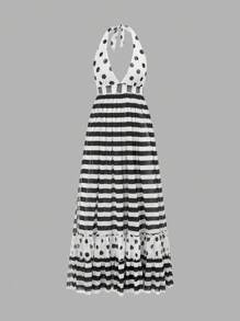 TryMe Colorblock Halter Open Shoulder Dress For Women