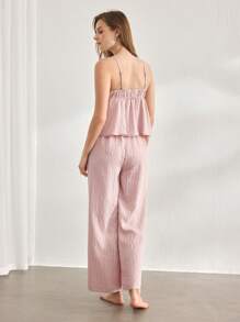 Ocili Leisure Pink Striped Casual Women's Pajama Set Outfit - Pink - View 2