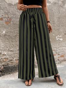 SHEIN LUNE Pantalones anchos casuales de verano de talla grande con estampado de rayas y cintura alta
