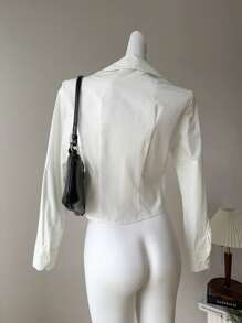 Comfortcana 束腰基本休閒長袖襯衫 - 白色 - 查看 2