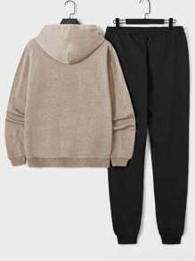 EURMUSE Men's Deer Pattern Hooded Sweatshirt And Pants Two-piece Set - Beige - View 2