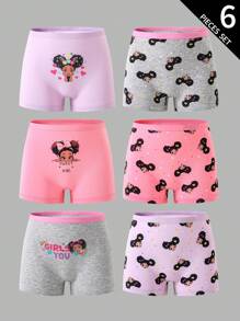 6pcs Cute Hip-Hop Girl Print Cotton Comfortable Boxer Briefs Set For Tween Girl Backto SchoolFashion Fall Winter - Multicolor - View 7
